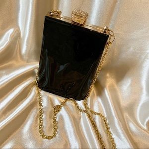 Y2K Unique Black and Gold Rhinestone Vinyl Purse